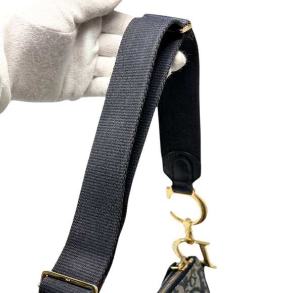 Christian Dior Vintage 2004 Trotter Monogram Saddle Bag Dark Blue Gold [106227] - Picture 15 of 16